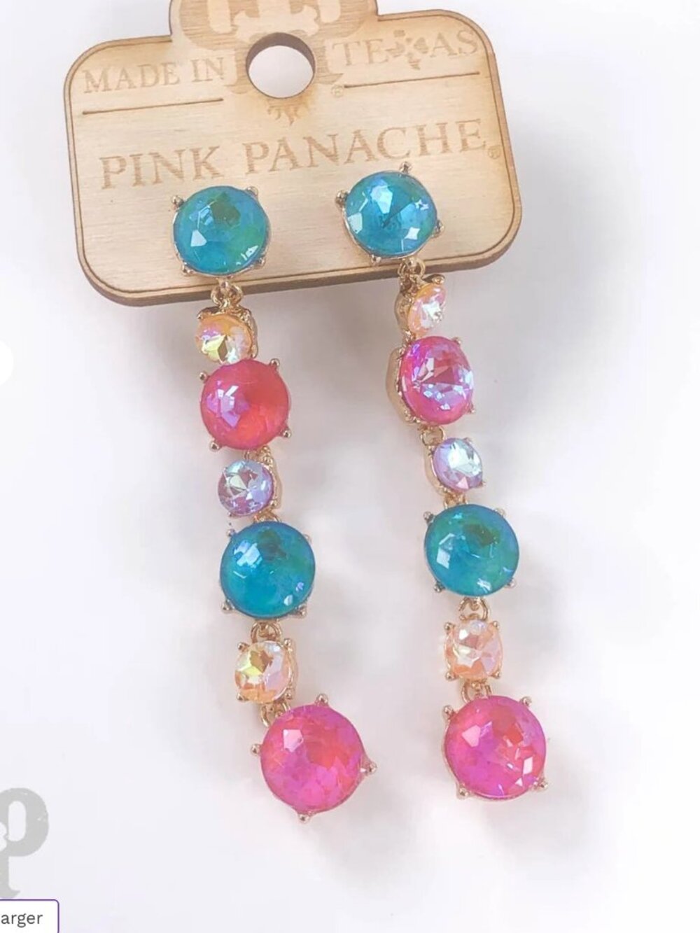 Multi Rhinestone Drop Earrings - Pink